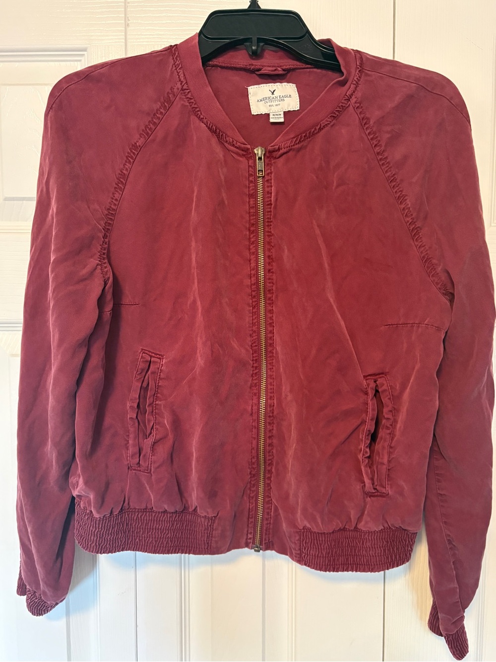 American Eagle Bordeaux Tencel Bomber Jacket - Size Medium